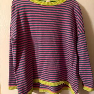 Striped Pink and Green Women's Sweater XXL - Oversized